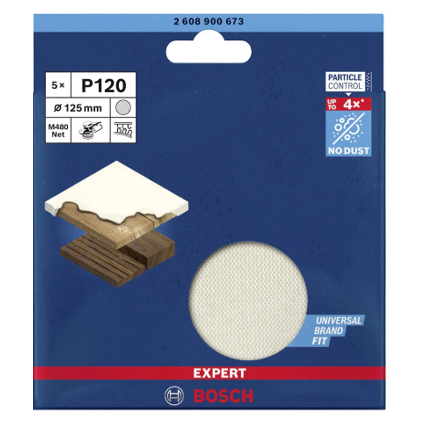 BOSCH EXPERT M480 Sanding Net for Random Orbital Sanders 125 mm, G 120 5-pc 2608900673
