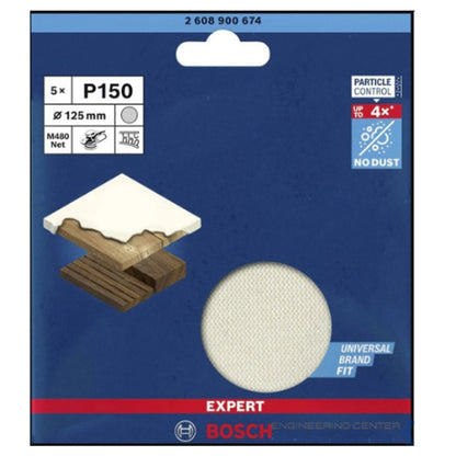 BOSCH EXPERT M480 Sanding Net for Random Orbital Sanders 125 mm, G 150 5-pc 2608900674