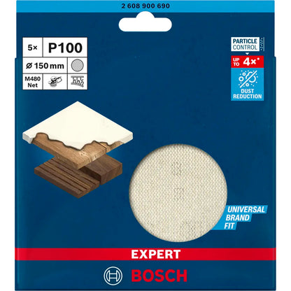 BOSCH EXPERT M480 Sanding Net for Random Orbital Sanders 150 mm, G 100 5-pc 2608900690