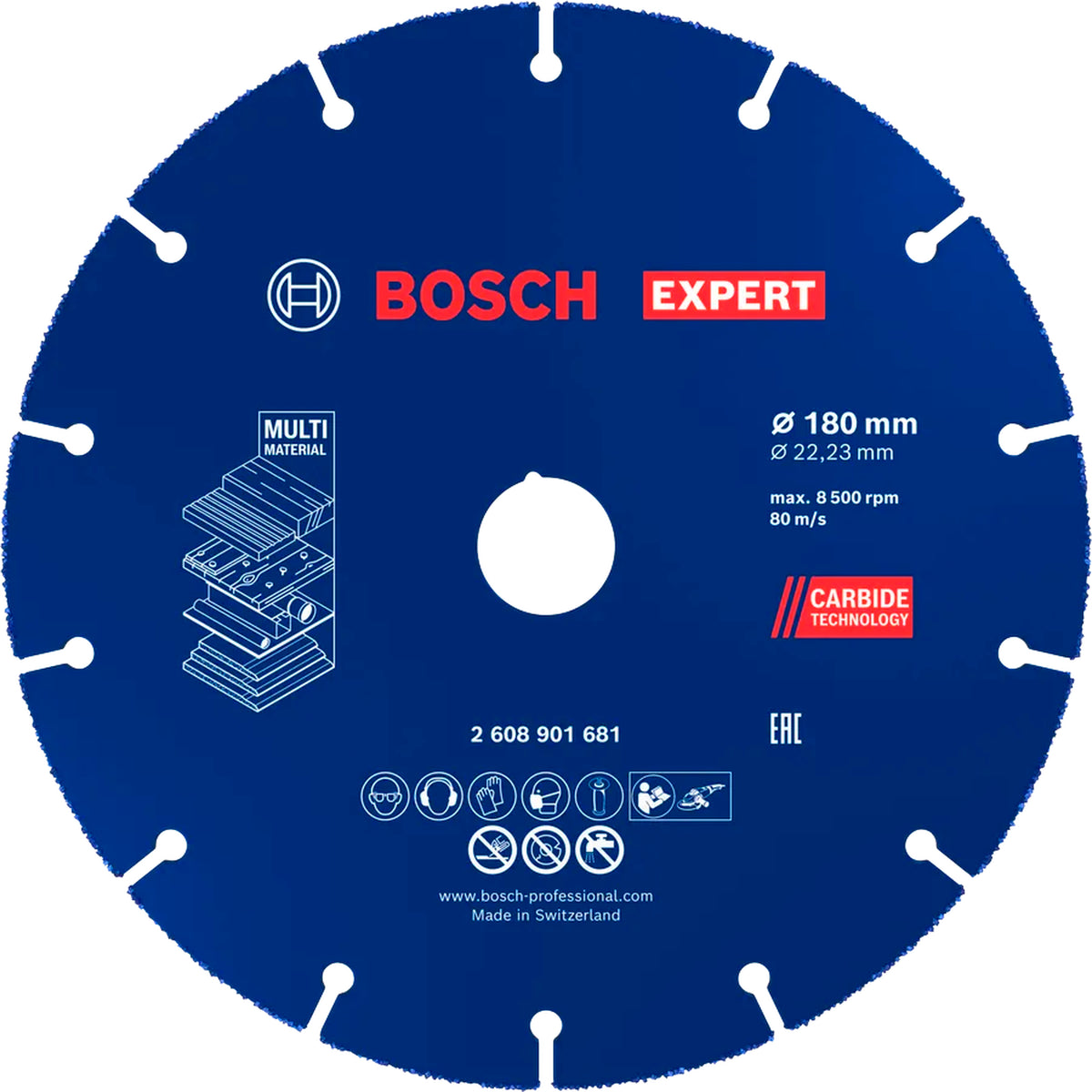 BOSCH EXPERT Multi Material Carbide Cutting Disc, 180 x 22.23 mm 2608901681