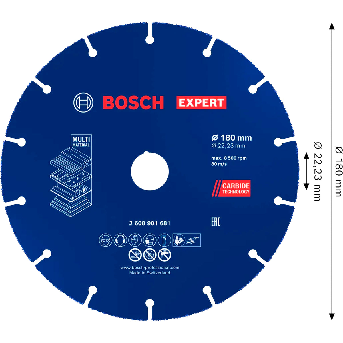 BOSCH EXPERT Multi Material Carbide Cutting Disc, 180 x 22.23 mm 2608901681