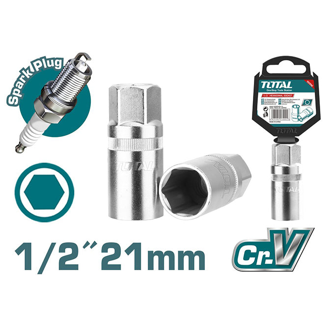 TOTAL THSPS12216 1/2" 21 mm Spark Plug Socket | لقمة بوجيهات 21 مم خدمه شاقه