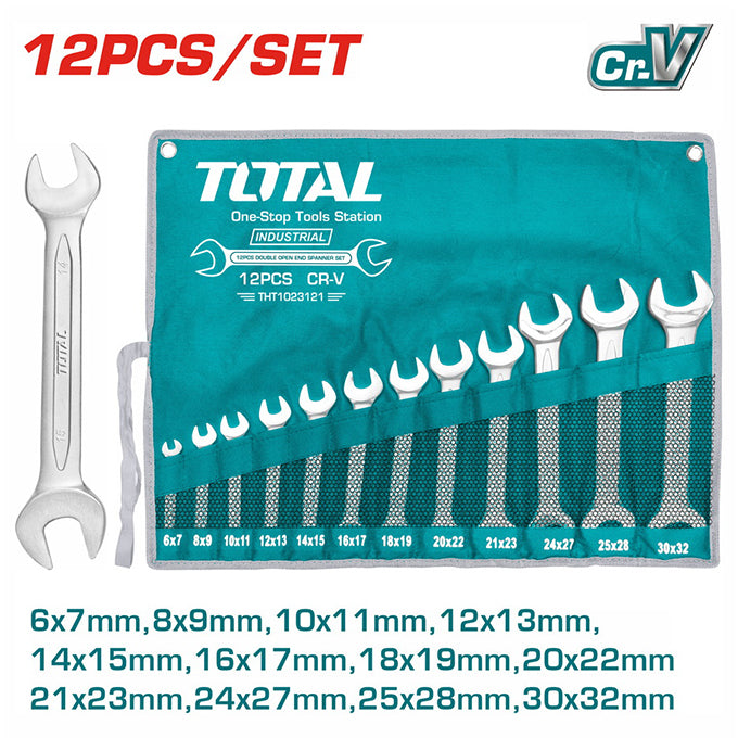 TOTAL THT1023121 12 Pcs Double Open End Spanner Set | طقم مفتاح بلدي 12 قطعه