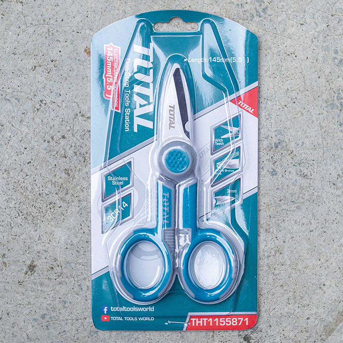 TOTAL THT1155871 Electrician’s Scissors | مقص مطبخ متعدد الاستخدامات 5.5 بوصة سلاح 3 ملى