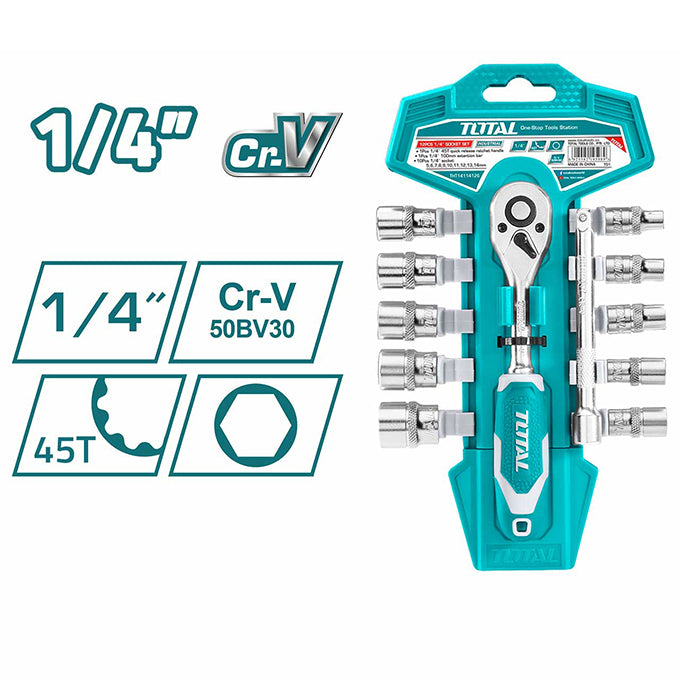 TOTAL THT14114126 12 Pcs 1/4″ Socket Set | طقم لقم ربع بوصه 12 قطعه بيد سيستيم