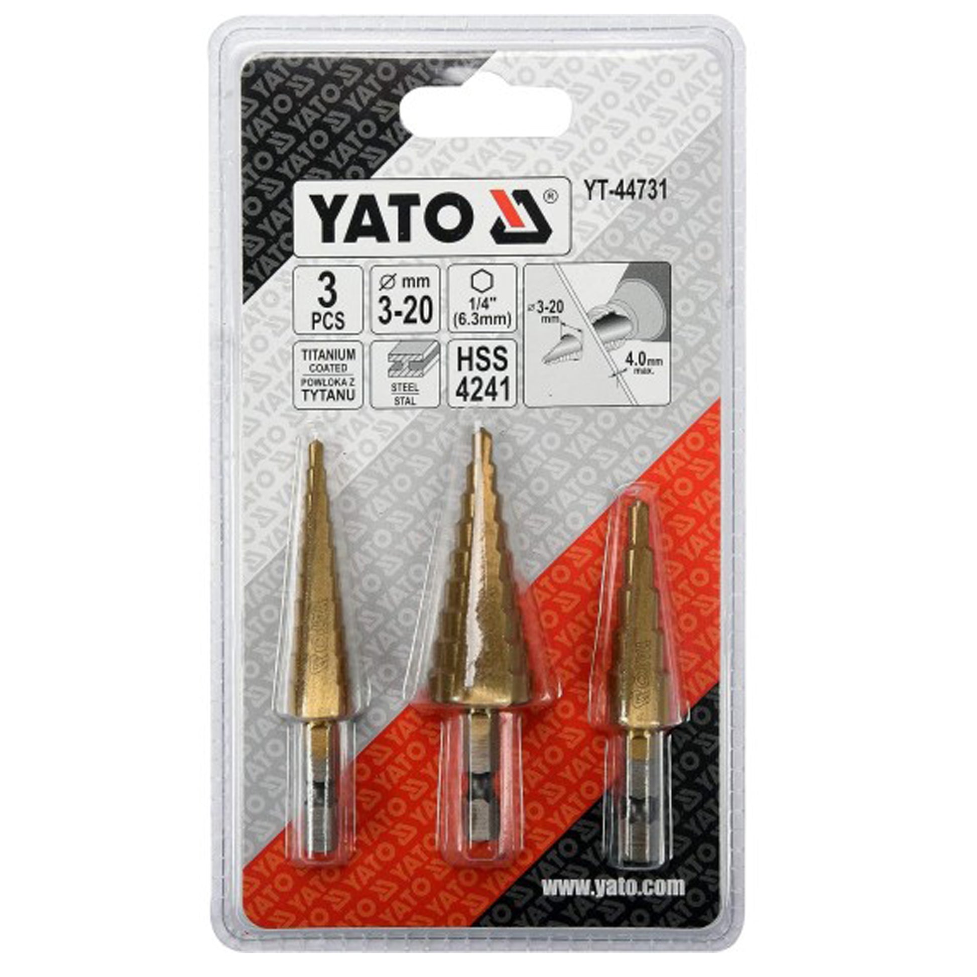 YATO YT-44731 3pcs Step Drills