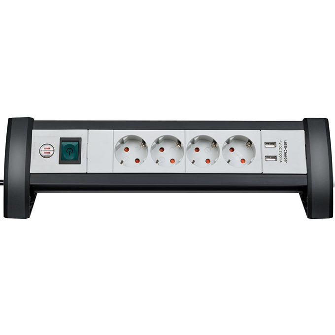 brennenstuhl Premium-Office-Line power strip 4-way with 2 USB charging ports black/light grey 1,8m 1156250534 | صناعة ألمانيه USB  مشترك كهربائي مكتبي بلاستيك عالي الجوده 1.8 متر 4 مخرج مع 2 مخرج