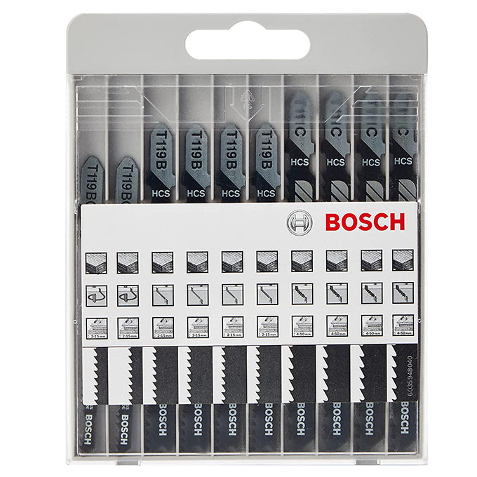 BOSCH 2607010629  Jig saw blades for wood 10 Pcs | طقم سلاح أركت خشابي متنوع 10اسلحة بوش