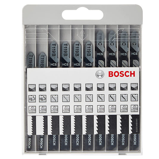 BOSCH 2607010629  Jig saw blades for wood 10 Pcs | طقم سلاح أركت خشابي متنوع 10اسلحة بوش