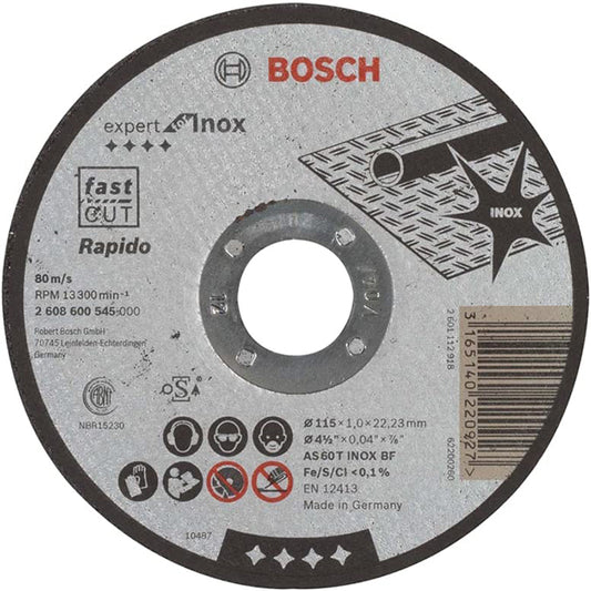 BOSCH 2608600545 Inox Cutting Disc 4.5" 1 mm | حجر قطعية ستانليس ستيل 4.5 بوصة 1 مم