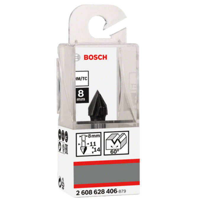 BOSCH 2608628406 V-GROOVE bit, 8mm, 11x14x45 | بنطة راوتر للتجاويف حرف في  - كعب 6 مم