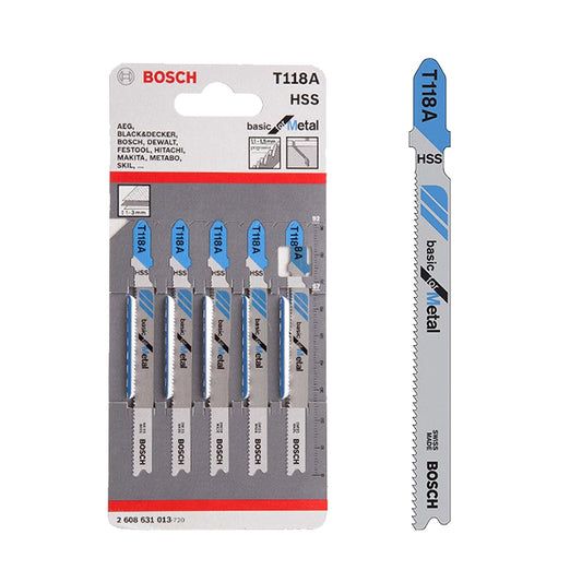 مجموعة BOSCH T118A HSS الأساسية للقطع المستقيم للمعادن، 5 قطع 2608631013