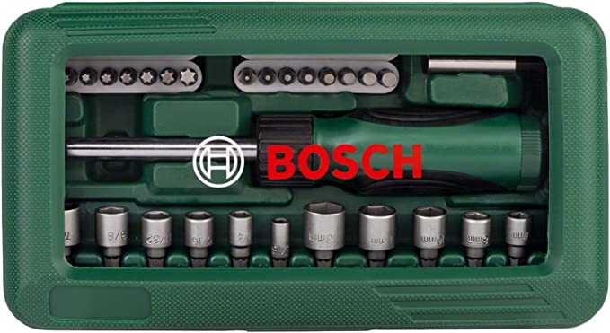 BOSCH 2607019504 Screwdriver, Set of 46 Pieces (Assorted Color) طقم سنون مفك و لقم 46 قطعه مع مفك سيستيم من بوش