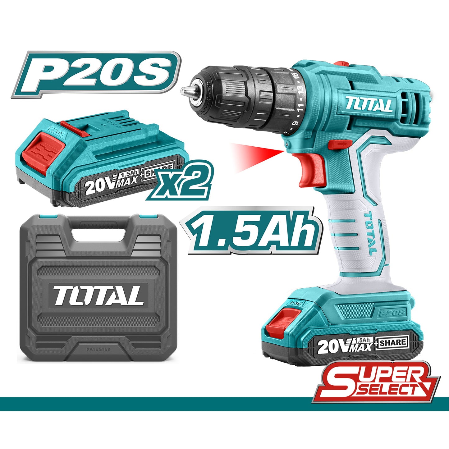 TOTAL TDLI20012 Li-ion Cordless Drill 20V/1.5Ah/45Nm