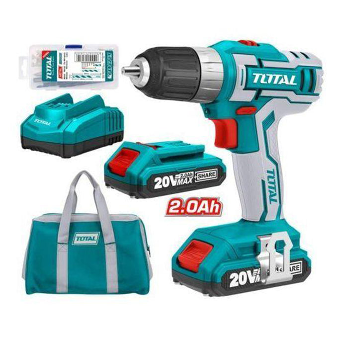 TOTAL TDLI2002 Cordless Drill 20V/2Ah/45Nm | شنيور بطارية توتال 20 فولت 2 أمبير 45 نيوتن