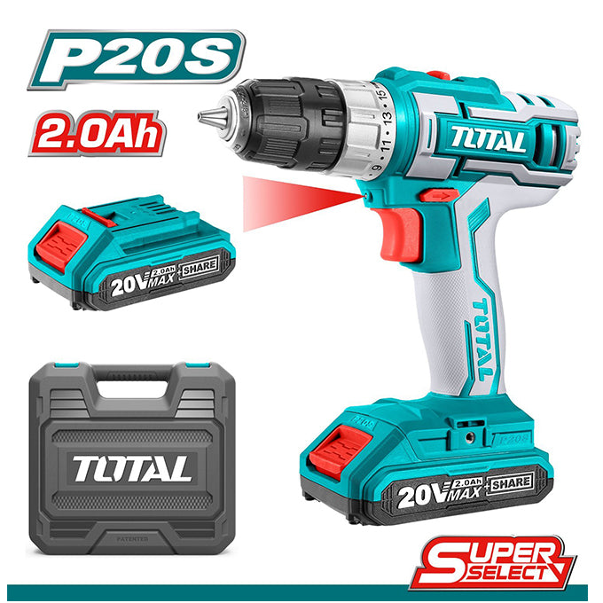 TOTAL TDLI200215 Cordless Drill 20V/2Ah/45Nm | شنيور 2 بطارية توتال 20 فولت 2 أمبير 45 نيوتن