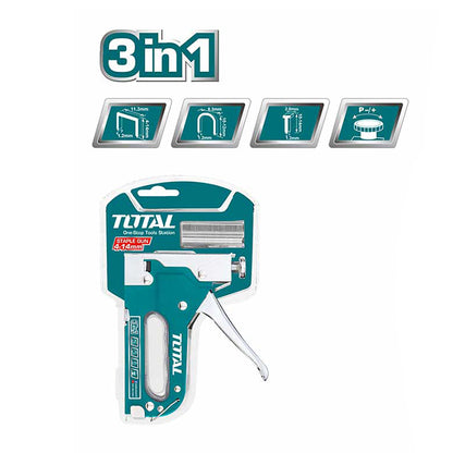 TOTAL THT31143 Staple Gun (three in one) | دباسة خشب يدوية 3في1 من توتال + 600 دبوس و مسمار