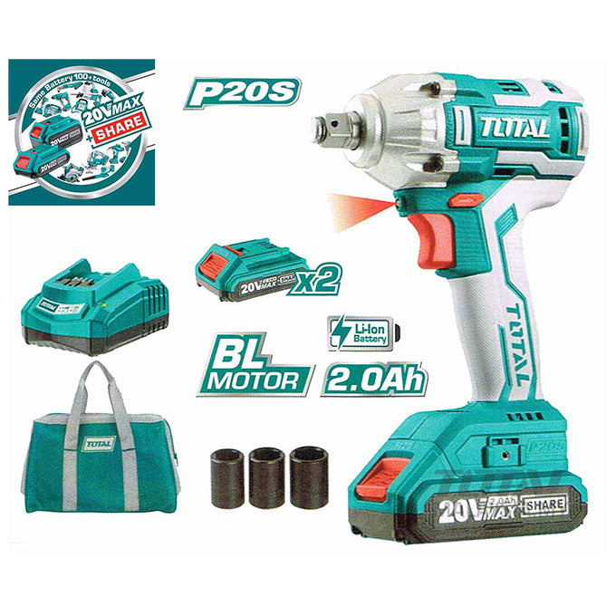 TOTAL TIWLI2001 Li-ion Cordless Impact Wrench | دريل نص بوصه 20 فولت 2 أمبير 300 نيوتن