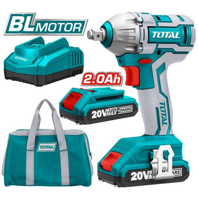 TOTAL TIWLI2001 Li-ion Cordless Impact Wrench | دريل نص بوصه 20 فولت 2 أمبير 300 نيوتن