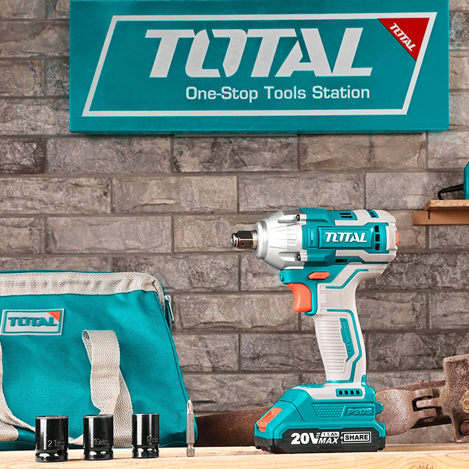 TOTAL TIWLI20208 Li-ion Cordless Impact Driver/Wrench | مفتاح ربط مطرقي نصف و ربع بوصه 20 فولت 2 أمبير 220 نيوتن