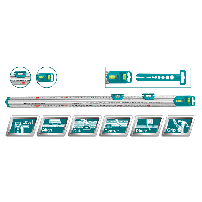 TOTAL TMT646003 Measure Mate 60 cm | مسطرة الومنيوم 60 سم متعددة الاستخدامات مع ميزان مياه مدمج توتال
