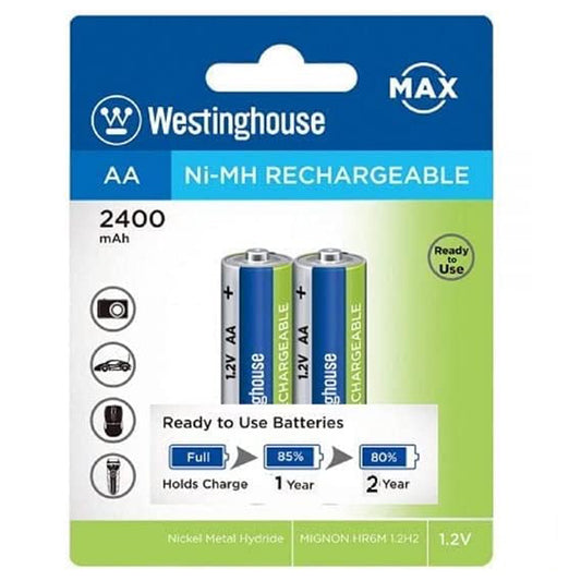 Westinghouse Ni-MH rechargeable battery AA 1.2 V | AA بطاريات ويستنجهاوس 1.2 فولت قابلة لإعادة الشحن 2 قطعه مقاس